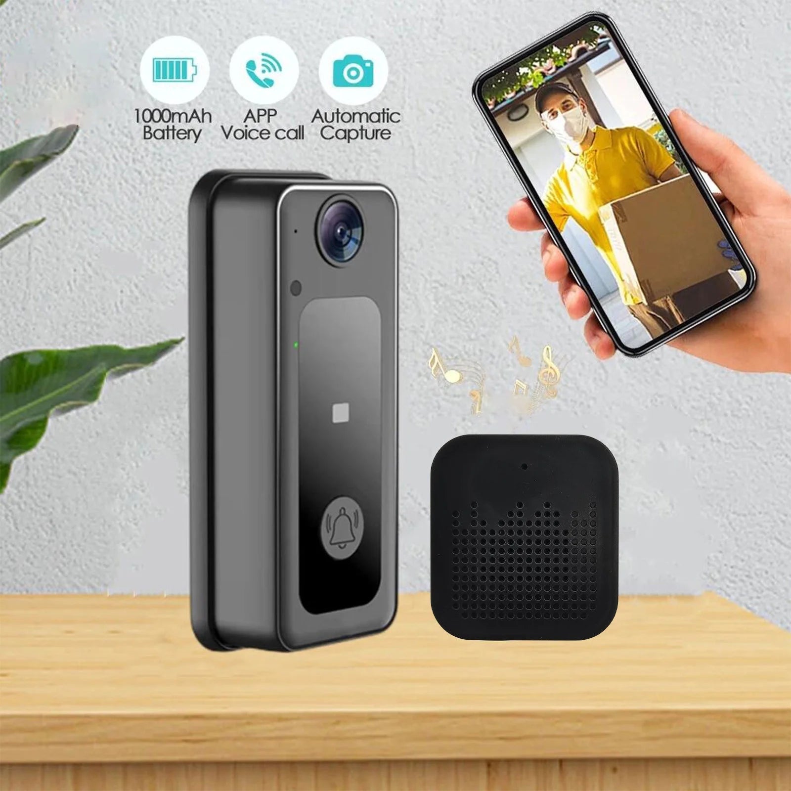 Doorbell Camera Wireless with Chime, Video Doorbell,Smart Wireless Remote Video Doorbell Intelligent Visual Doorbell Home Intercom HD Night Vision Wifi Rechargeable Security Door Doorbell