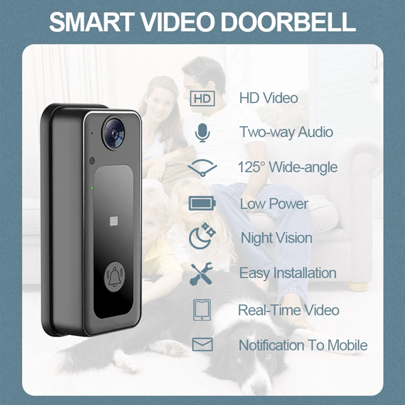 Doorbell Camera Wireless with Chime, Video Doorbell,Smart Wireless Remote Video Doorbell Intelligent Visual Doorbell Home Intercom HD Night Vision Wifi Rechargeable Security Door Doorbell